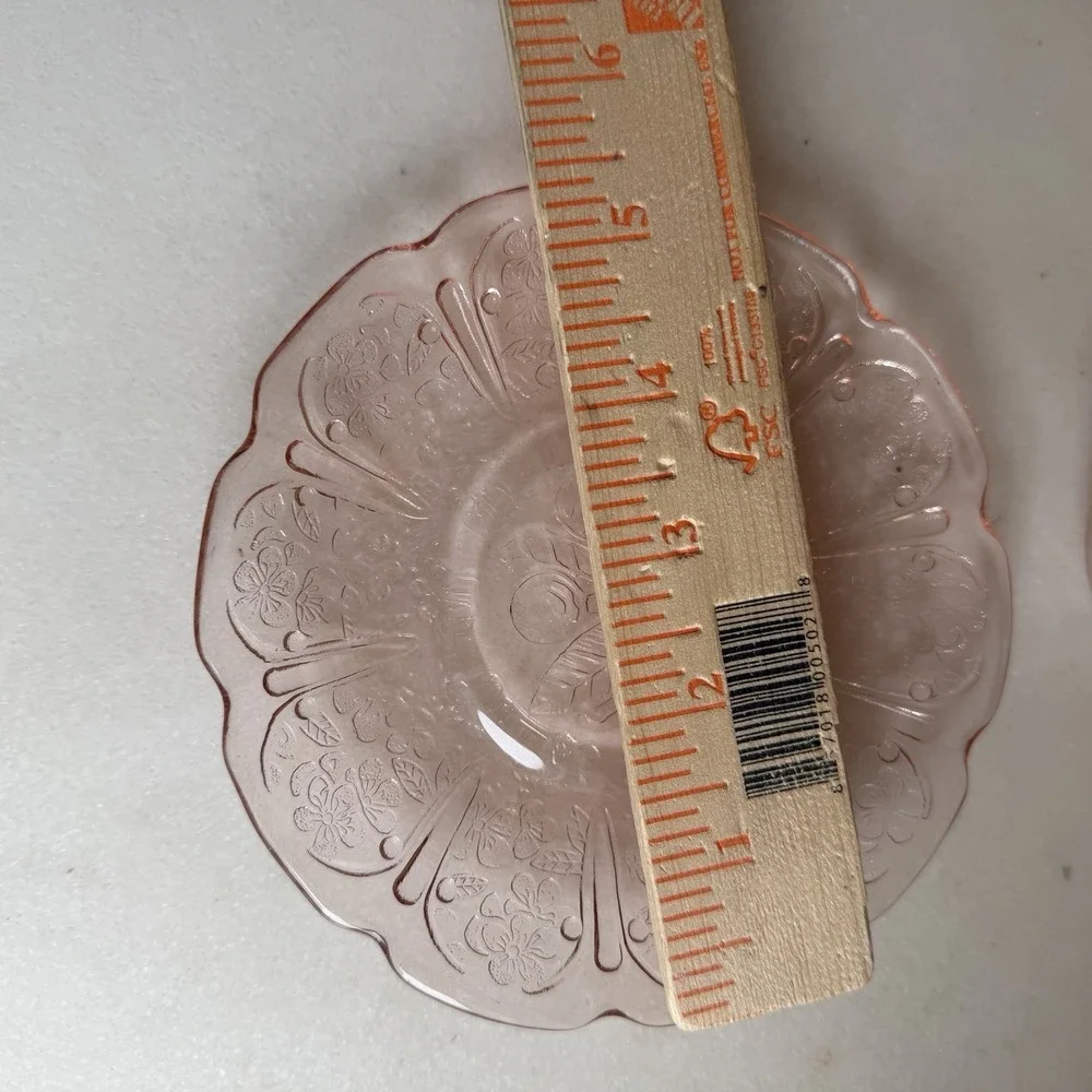 Vtg Jeannette Glass Co. Pink Cherry Blossom Cup/Saucer Set Depression Glass EUC